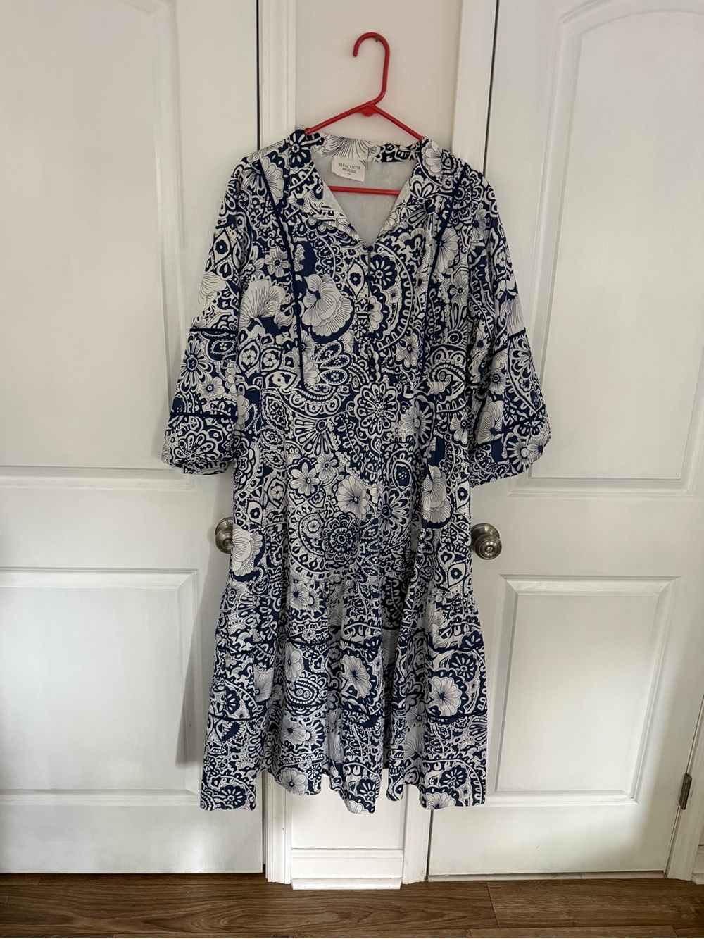 Navy & White Paisley Tiered Midi Dress